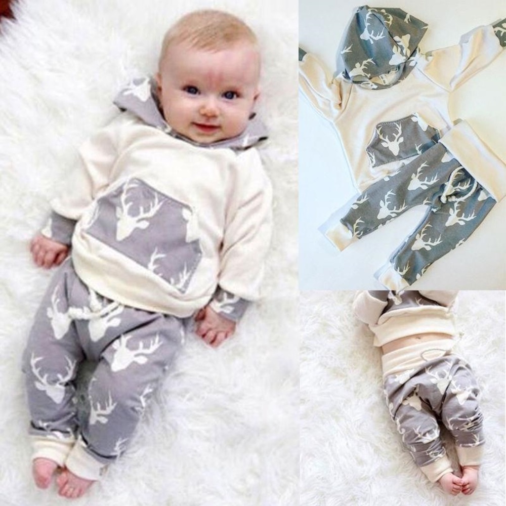 Boutique Baby Boy Deer 2pc Outfit Hoodie Pants